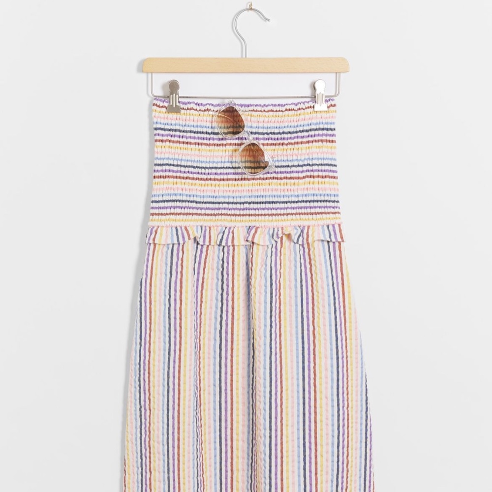 Soriya Smocked Strapless Midi Dress L Anthropologie